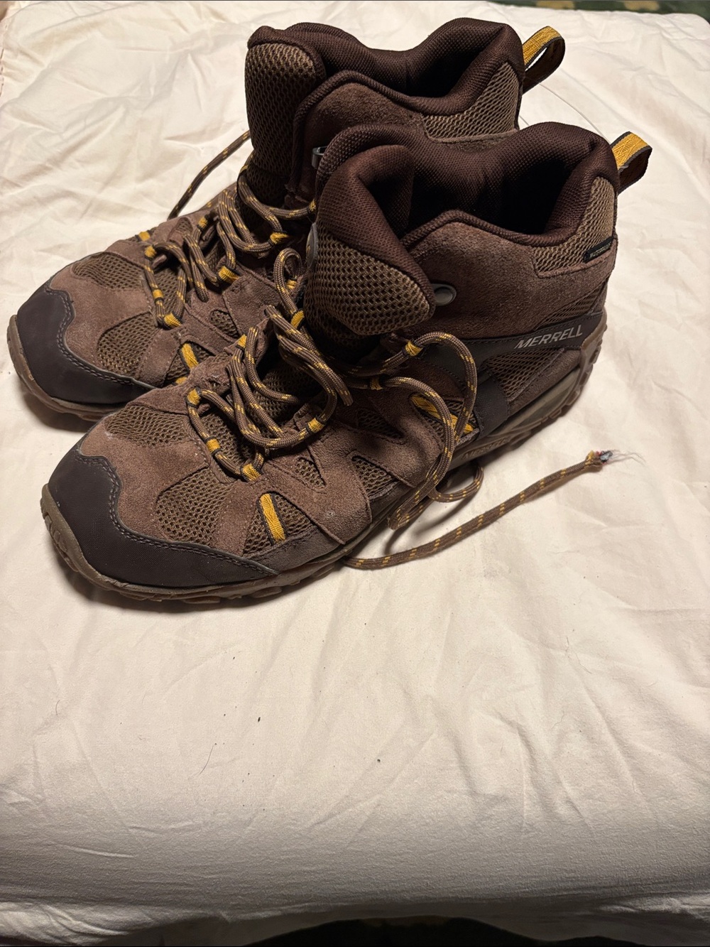 Merrell Brown Hiking Boots with Yellow Accents
